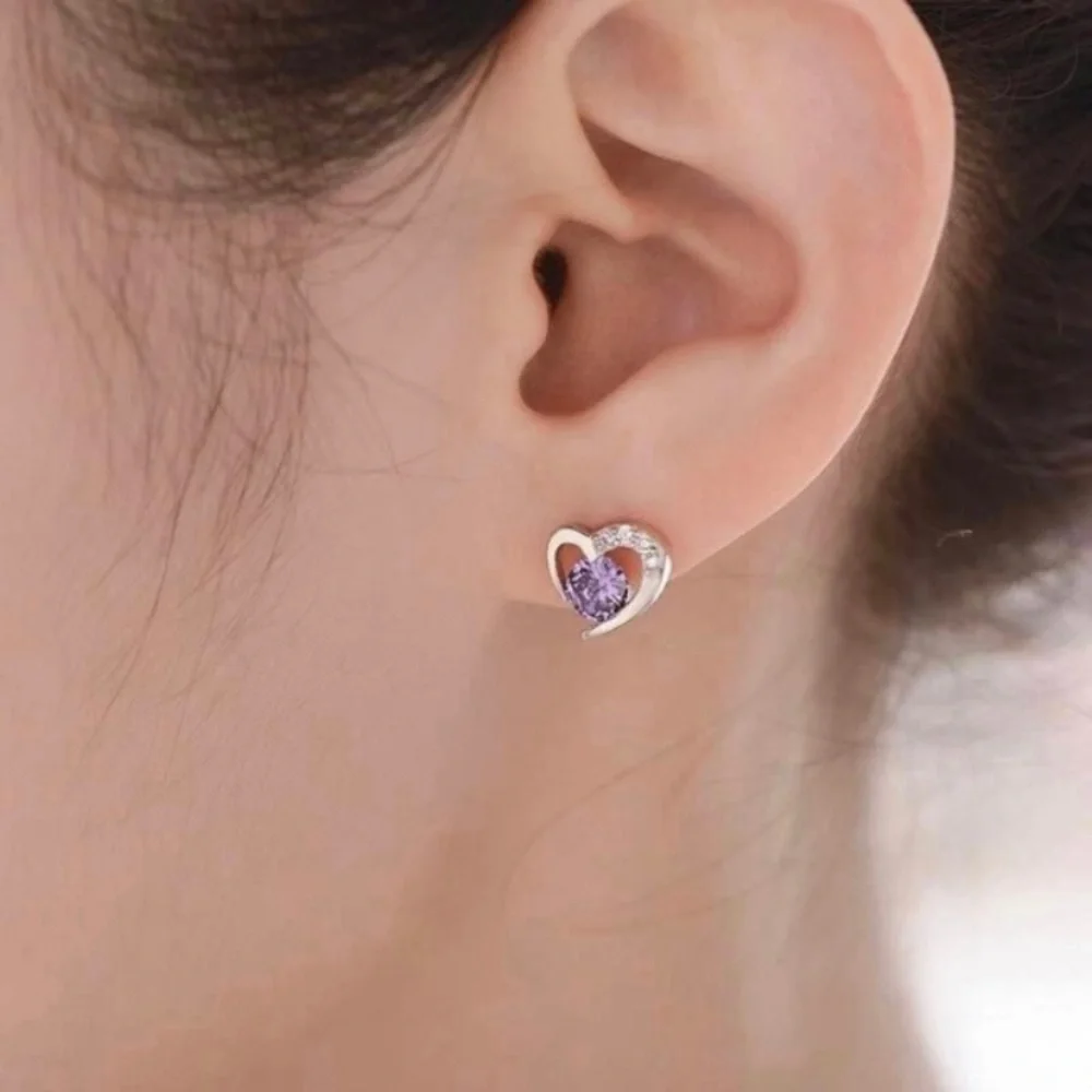 925 Silver Plated Crystal Love Heart Drop Dangle Earrings for Women